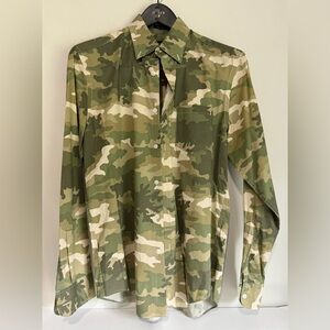 NWOT J. Crew Green Camo Flex Shirt Men's Medium Long Sleeve Slim Fit Stretch